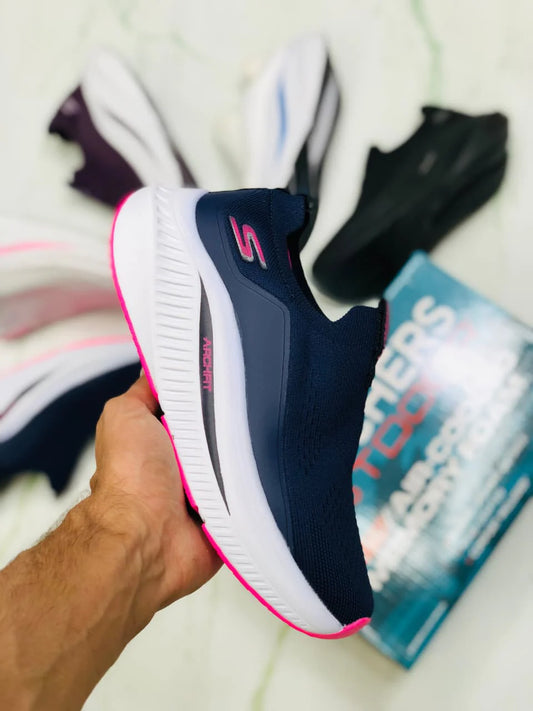 SKECHERS ARCHFIT NAVY AND PINK FOR WOMEN