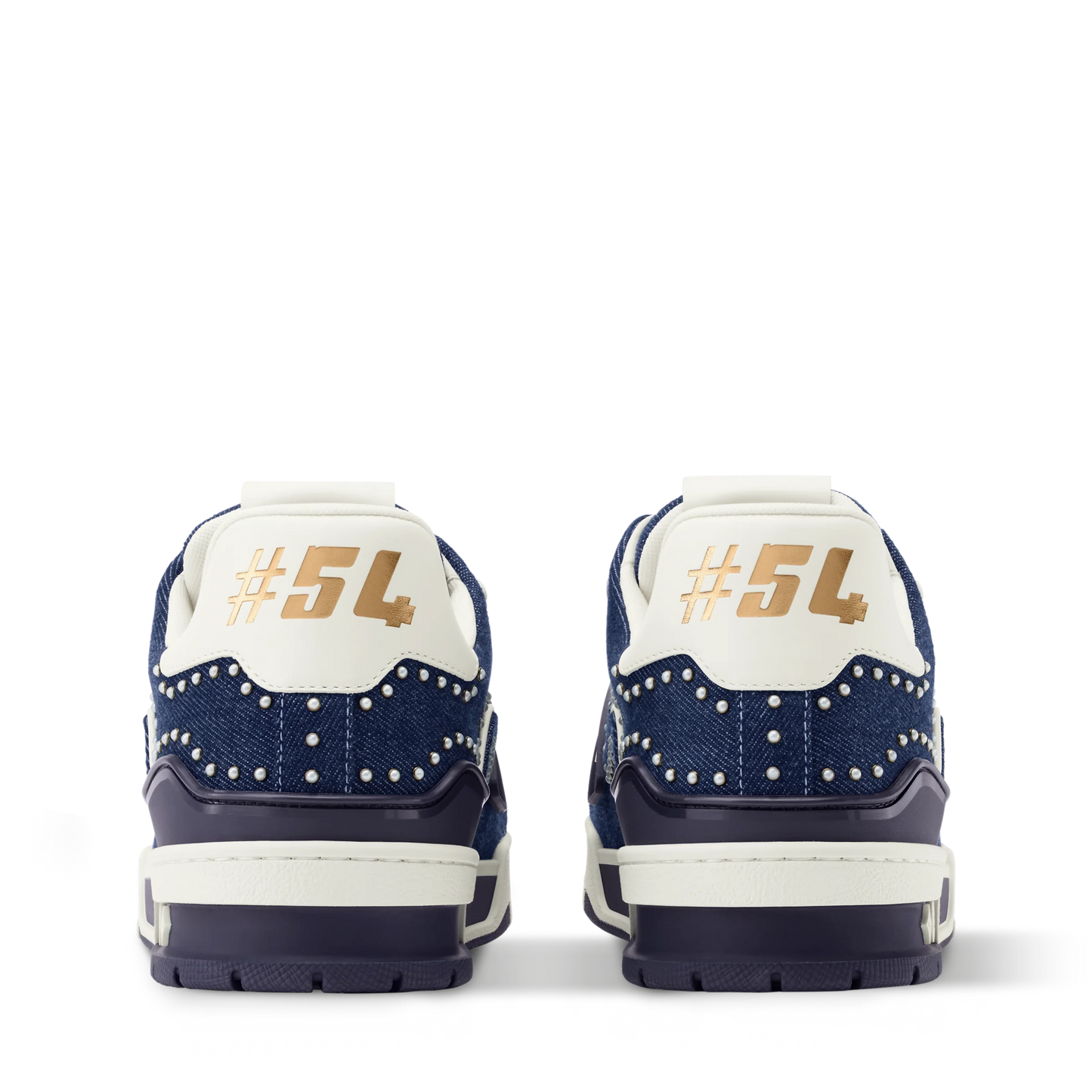 Louis Vuitton LV Trainer Indigo Blue Denim Sneakers with Swarovski Pearls