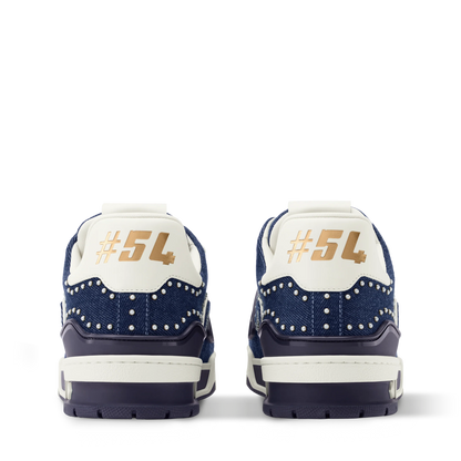 Louis Vuitton LV Trainer Indigo Blue Denim Sneakers with Swarovski Pearls