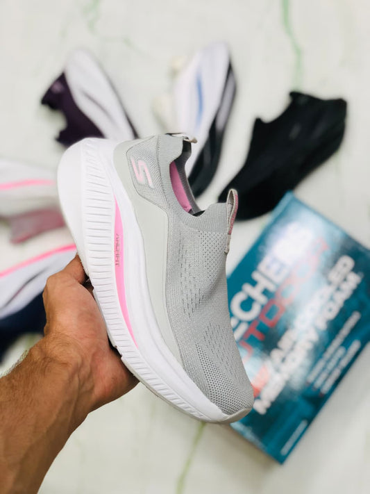 SKECHERS ARCFIT SMOKE GREY AND PINK FOR WOMEN
