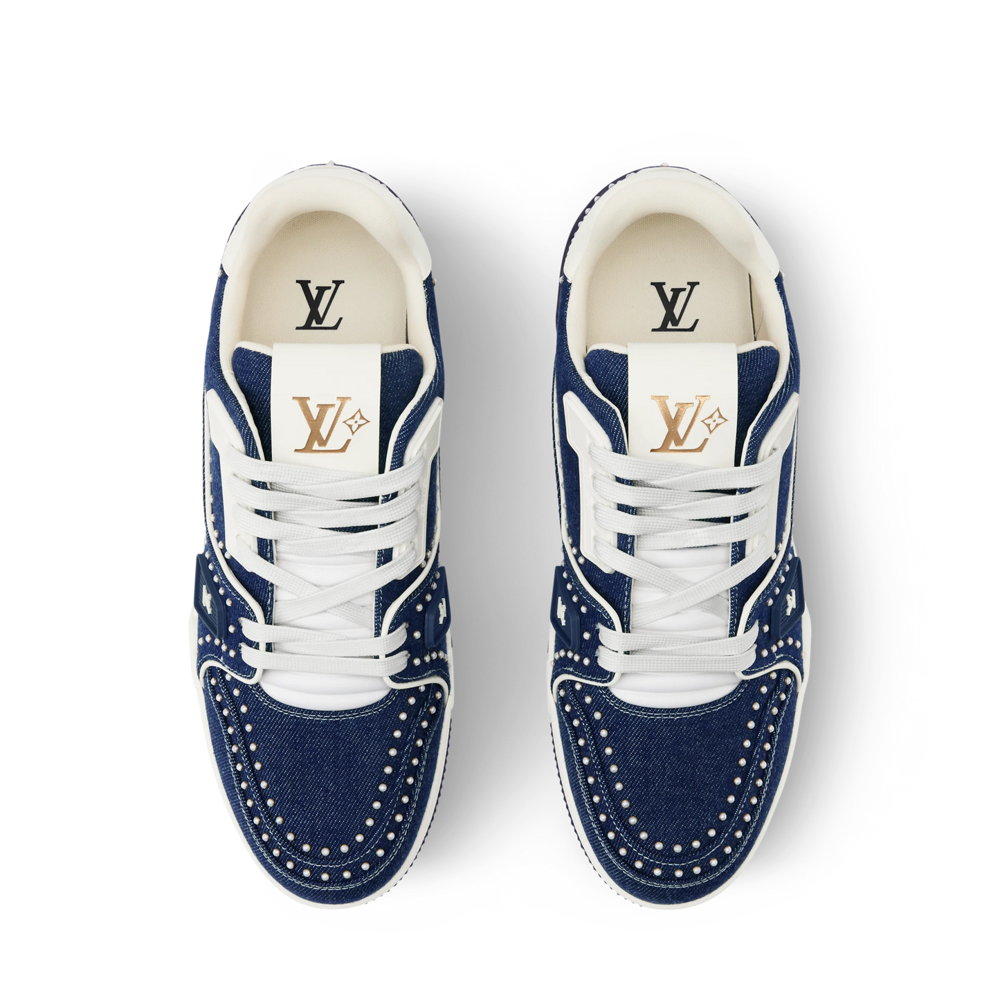 Louis Vuitton LV Trainer Indigo Blue Denim Sneakers with Swarovski Pearls