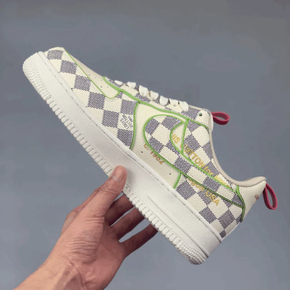 Louis Vuitton x Nike Air Force 1 Damier Green Outline